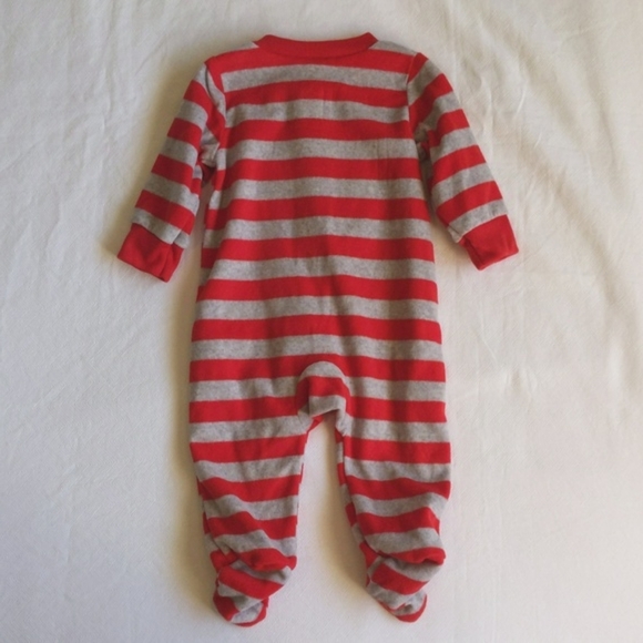child of mine striped santa fleece zipper footie sleeper pajamas 0-3 months baby - Picture 6 of 6